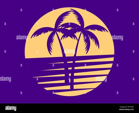 two palm trees at sunset romantic tropical sunset 80s retro style design for advertising
