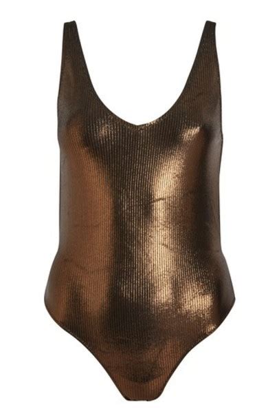 Topshop Metallic Ribbed Swimsuit Bronze Wheretoget