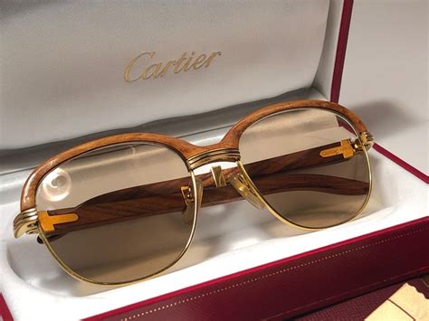 Cartier Wood Malmaison Precious Light Wood And Gold 56mm Sunglasses At