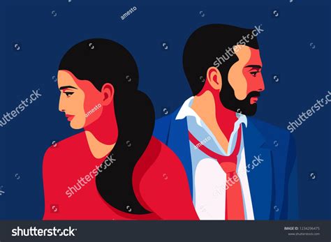 Couple In Love Romantic Concept Man And Woman Characters In Profile Vector Illustration