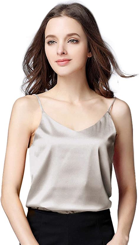 miqieer basic women s silk tank top ladies v neck camisole silky loose sleeveless blouse satin