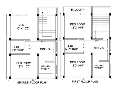 House Ground Floor And First Floor Plan Drawing Dwg File Cadbull