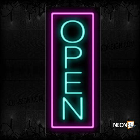 Open With Pink Vertical Border Neon Sign