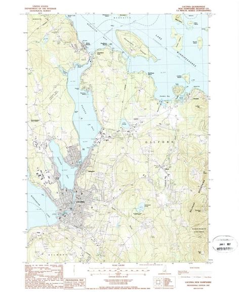 1987 Laconia Nh New Hampshire Usgs Topographic Map 24in X 30in