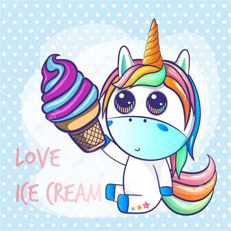 Premium Vector Cute Unicorn With Ice Cream Greeting Card