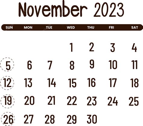 Calendario Sencillo Noviembre 2023 Png Noviembre 2023 Calendario