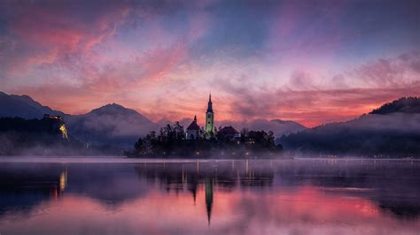 Mobile Wallpapers 4k Sunrise Red Sky Lake Bled Early Morning Slovenia