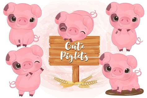 Premium Vector Adorable Set Of Little Pigs Illustration