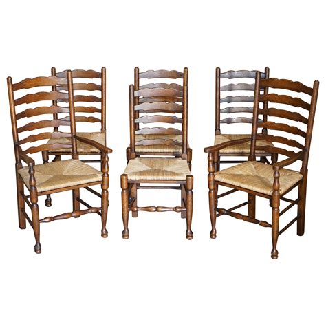 English Oak Set Of Six Ladder Back Dining Kitchen Chairs For Sale At