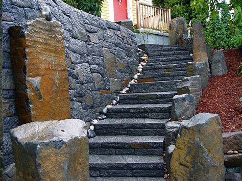 Basalt Stone Wall And Basalt Stone Stairway