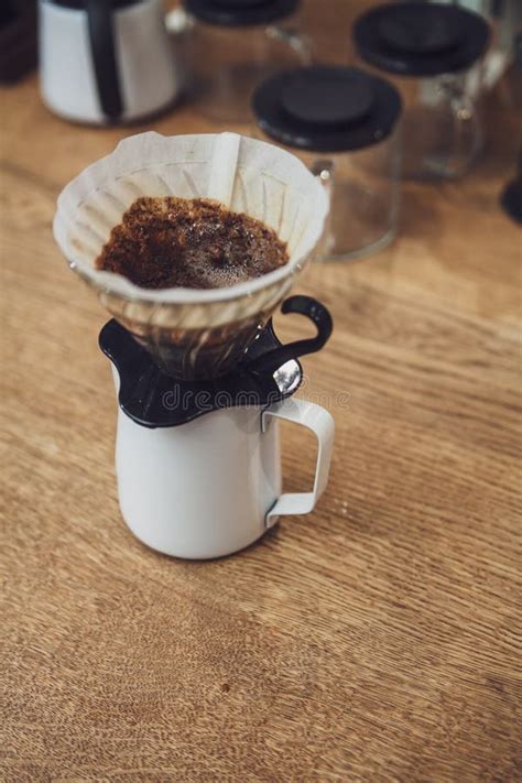 Pour Over Coffee In Funnel Alternative Method Stock Image Image Of
