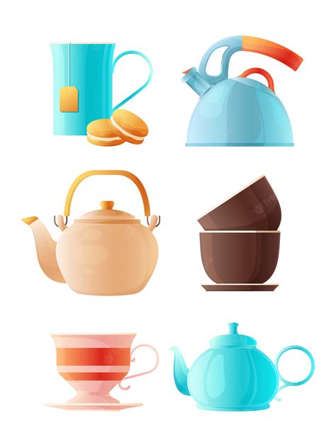Premium Vector Teapots Set Cartoon Cup Of Tea And Various Kettles