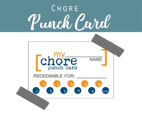 Chore Punch Card Blue Orange Printable 85x11 Sheet Etsy