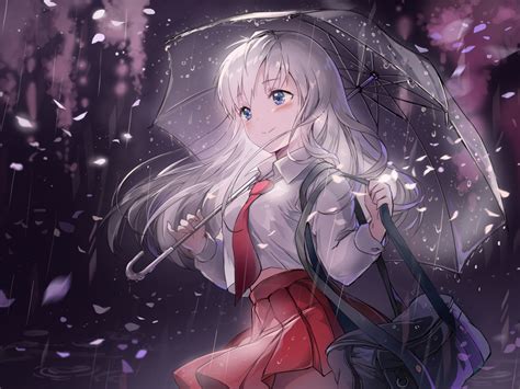 Desktop Wallpaper Beautiful Anime Girl Enjoying Rain