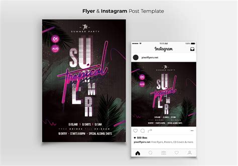Summer Tropical Flyer And Instagram Banner Template Pixelflyers