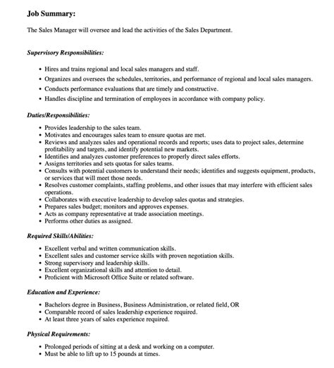 Sales Job Description Template