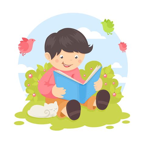 Young Boy Cartoon Reading Book Royalty Free Vector Im