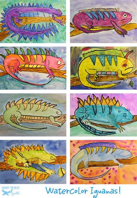 Watercolor Iguana Art Lesson Deep Space Sparkle