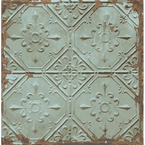 Distressed Tiles Teal Tin Ceiling Wallpaper By A