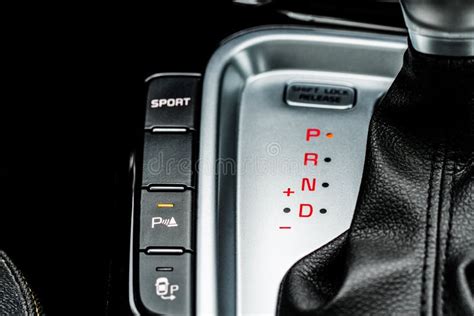 Close Up Of The Automatic Gearbox Lever Gear Shift Handle In A Modern