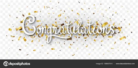 Congratulations Banner Gold Confetti Transparent Background — Stock