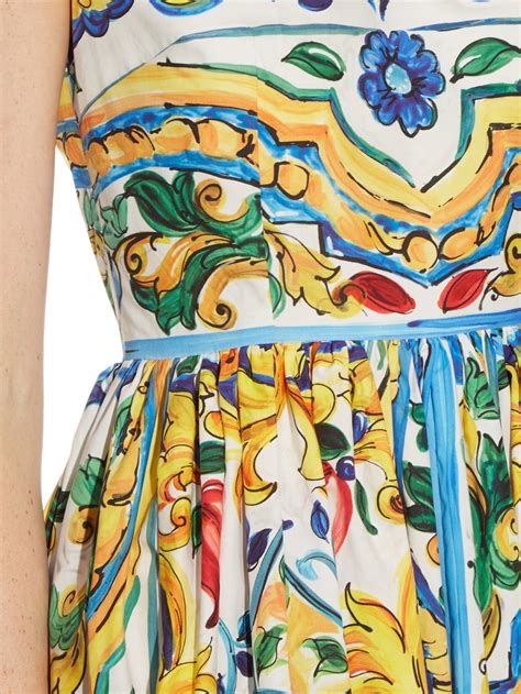 Lyst Dolce And Gabbana Majolica Print Cotton Poplin Midi Dress