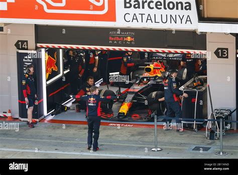Red Bull F1 Team Garage In Pit Lane At F1 Winter Testing At Montmelo