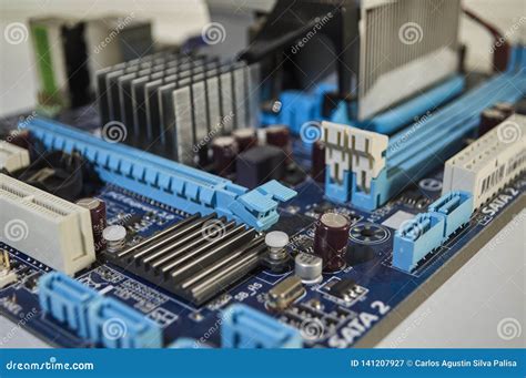 Blue Pc Motherboard Computer Component Stock Image Image Of