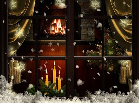 Window Fireplace Candles Christmas Tree Cozy