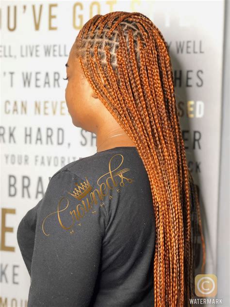 Try rainbow hair that is rich, dark, fantastic, and mysterious. Amber colored Knotless Braids Instagram: @CrownedByShae # ...