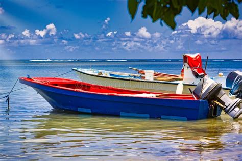 Small Wooden Colorful Boat On Clear Water Ocean Stock Photo Image Of