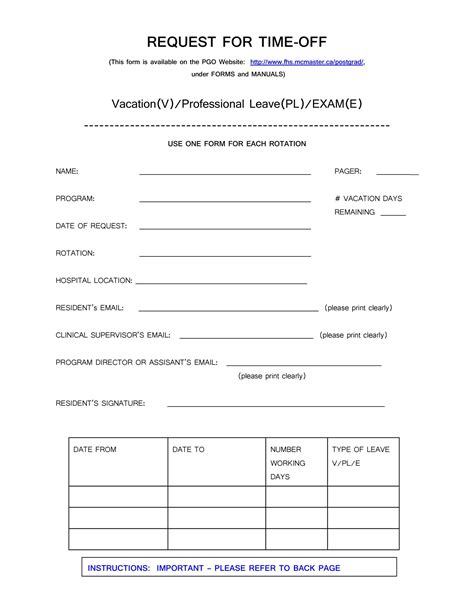 Professional Employee Vacation Request Forms Word Templatelab