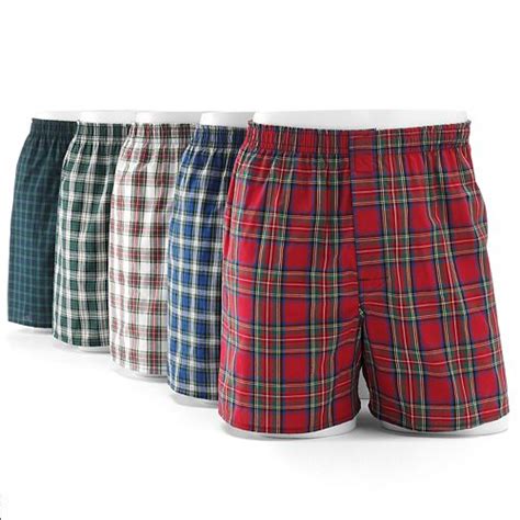 Mens Hanes Classics 5 Pack 2 Bonus Full Cut Plaid Woven Boxers