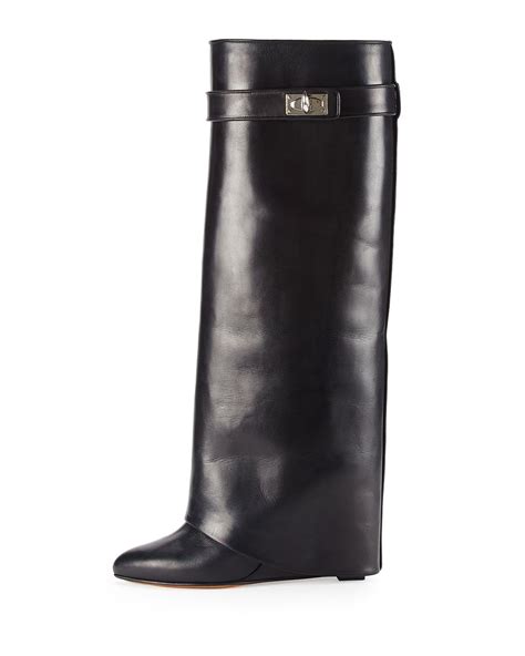Givenchy Shark Lock Fold Over Leather Boots Black Smooth Leather Boots