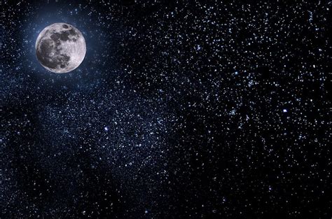 Dark Sky With Stars And Moon