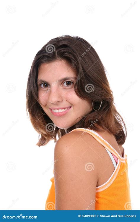 Sassy Brunette In Yellow Stock Image Image Of Shoulder 5409389
