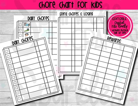 Editable Reward Chore Chart For Kids Chore Chart System Etsy Canada