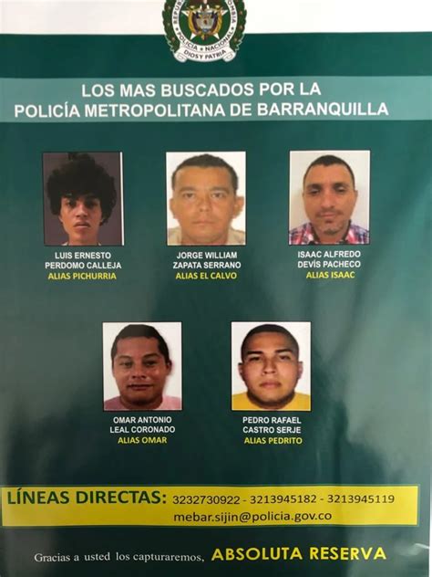 Policía De Barranquilla Publicó Los 85 Delincuentes Más Buscados De La Ciudad Y Su área