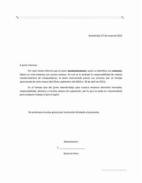 Carta De Referencia Laboral Guatemala Mary Kendrick Ejemplo De Carta