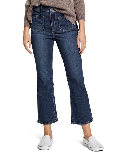 Womens Elysian High Rise Kick Flare Patch Pocket Crop Jeans In 2021
