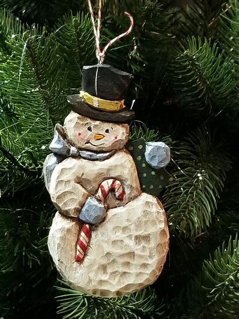 Hand Carved Wooden Snowman Ornament Artofit