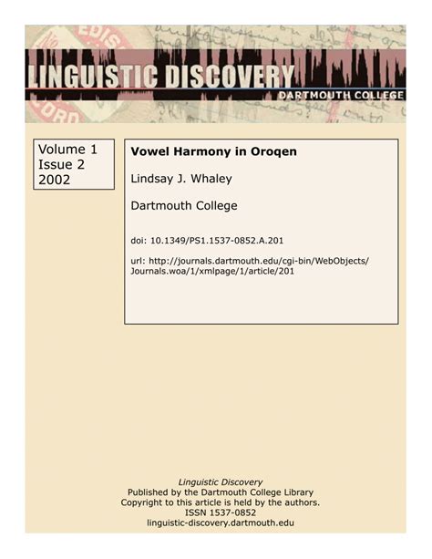 Pdf Vowel Harmony In Oroqen