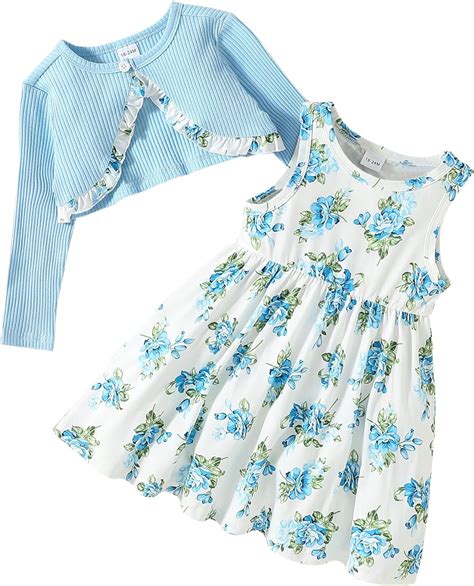 Puseky Toddler Baby Girls Dress And Cardigan Set Baby Girl
