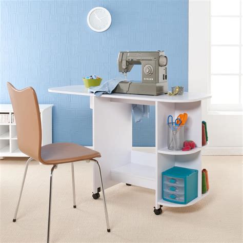 Sei Laminate Wheeled Sewing Table White Furniture And Decor