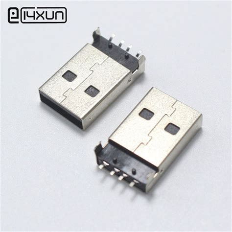 10pcs Usb Type A Male Plug Connector Smd Pin Jack Plugs Black Diy