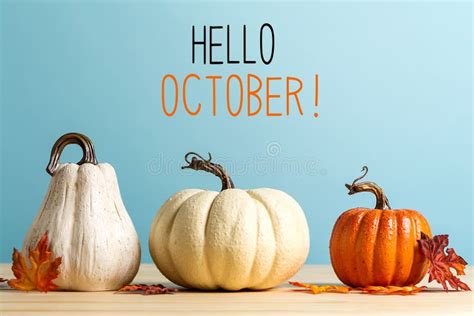 Hello October Message With Pumpkins Stock Image Image Of Seasonal