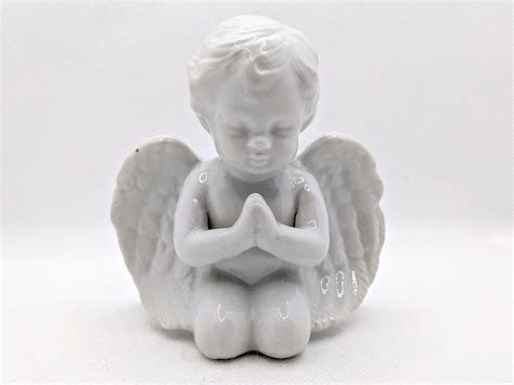 Vintage Praying Angel Cherub White Ceramic Figurine Statue Etsy