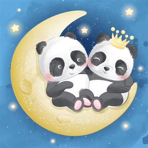 Cute Panda Sitting In A Moon Cute Panda Drawing Cute Panda Panda