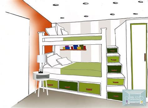 Hand Drawing Of A Toddlers Bunk Bed With Step Drawers Bed Interior