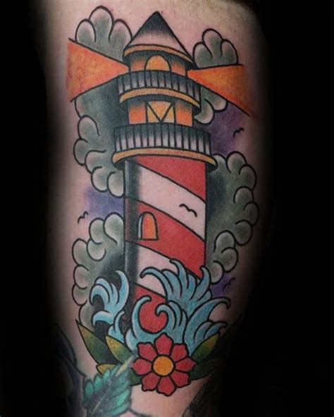 40 Traditional Lighthouse Tattoo Designs For Men Old School
